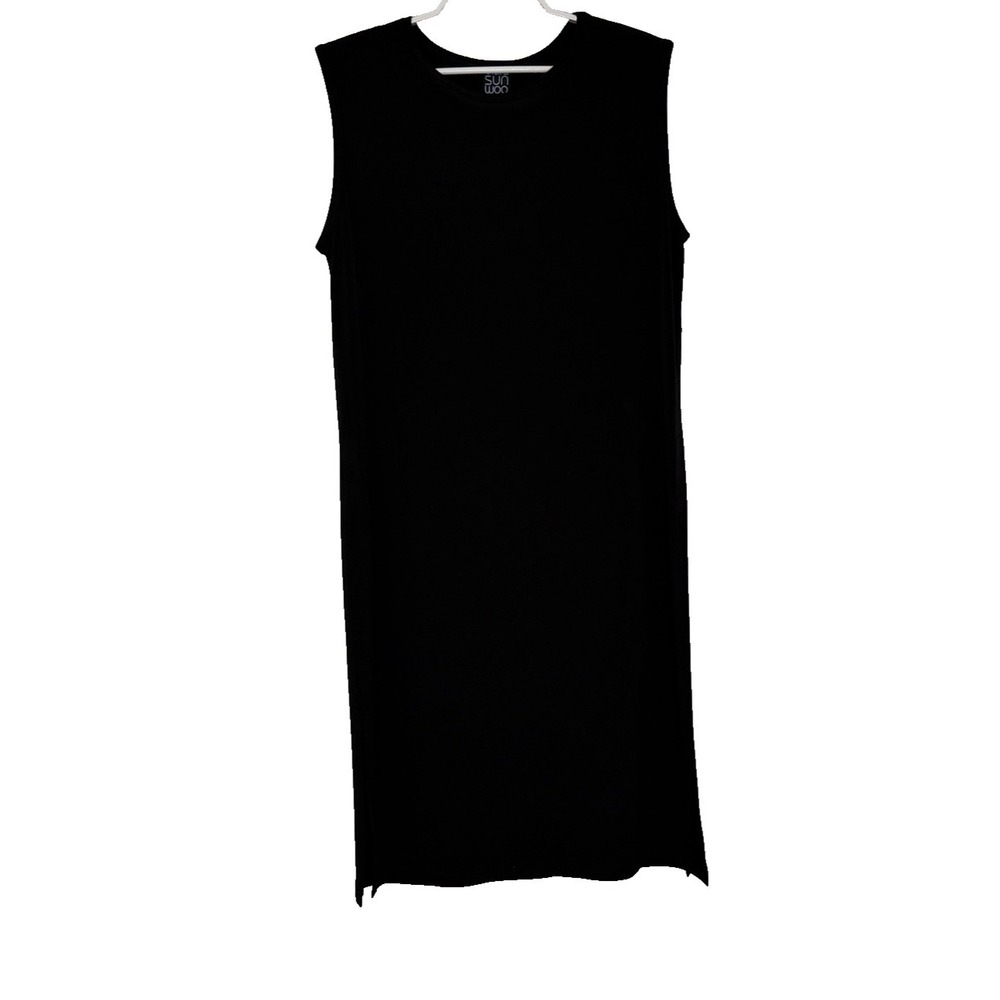 Clara Sun Woo Tunic Top Size Small Black Sleeveless Round Neck High Side Slits